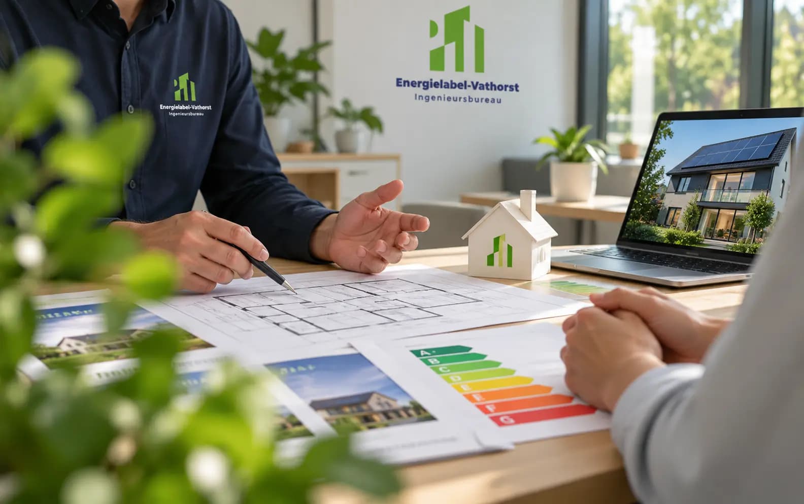 Bouwtekening met plattegronden en aanzichten van een woning