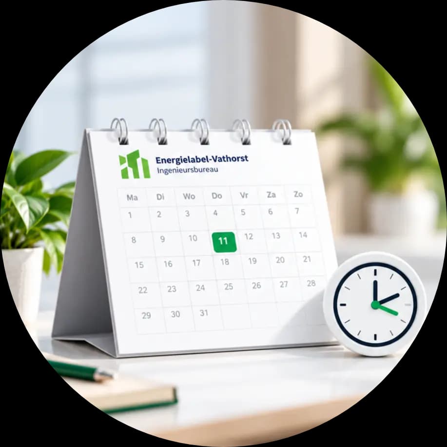 Bureaukalender met een gemarkeerde afspraakdatum naast een klok