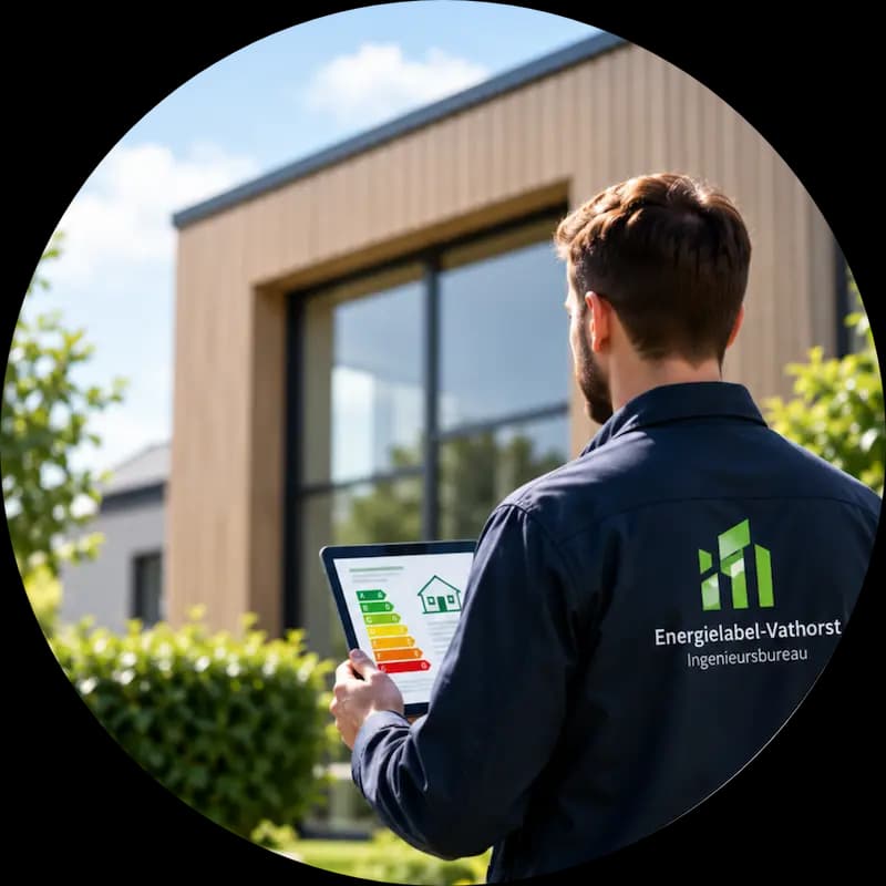 Adviseur van Energielabel Vathorst bekijkt een woning met een tablet in de hand