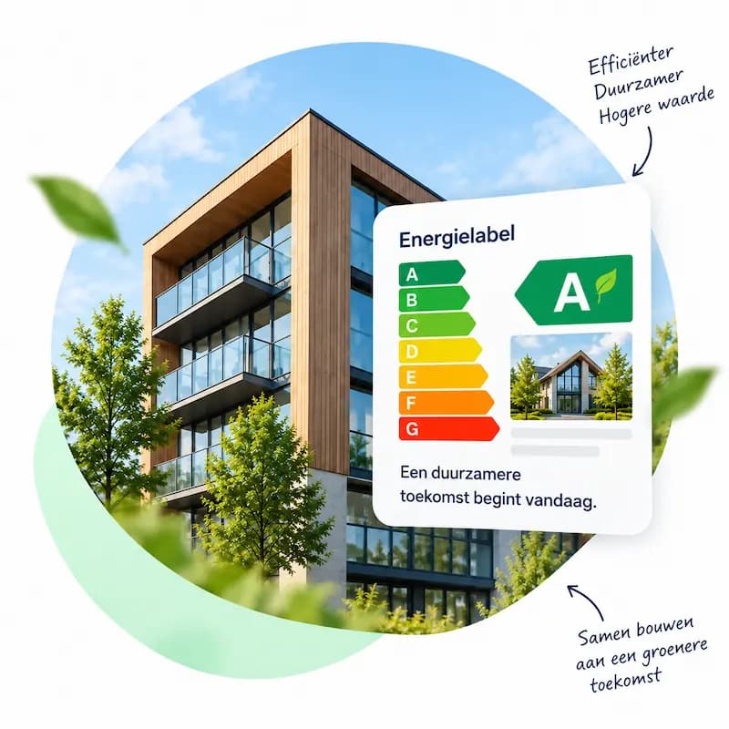 Appartementengebouw met houten gevel en een energielabel A